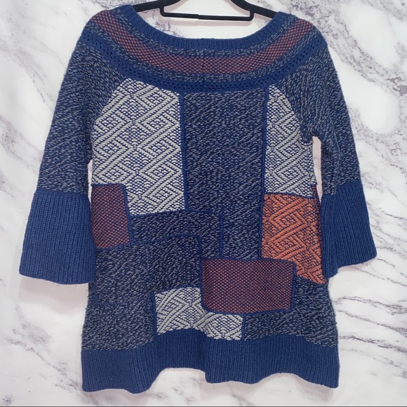 Free People Patchwork Bell Sleeve Tunic Sweater XS - Picture 5 of 7